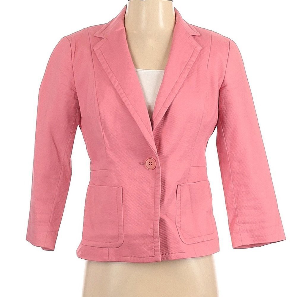 Talbots Women's Pink Jacket Blazer Coat Classic Cotton Jacket with Pockets, Sz 2